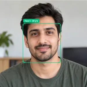 FaceAgeMeter in-browser facial landmark and age analysis interface